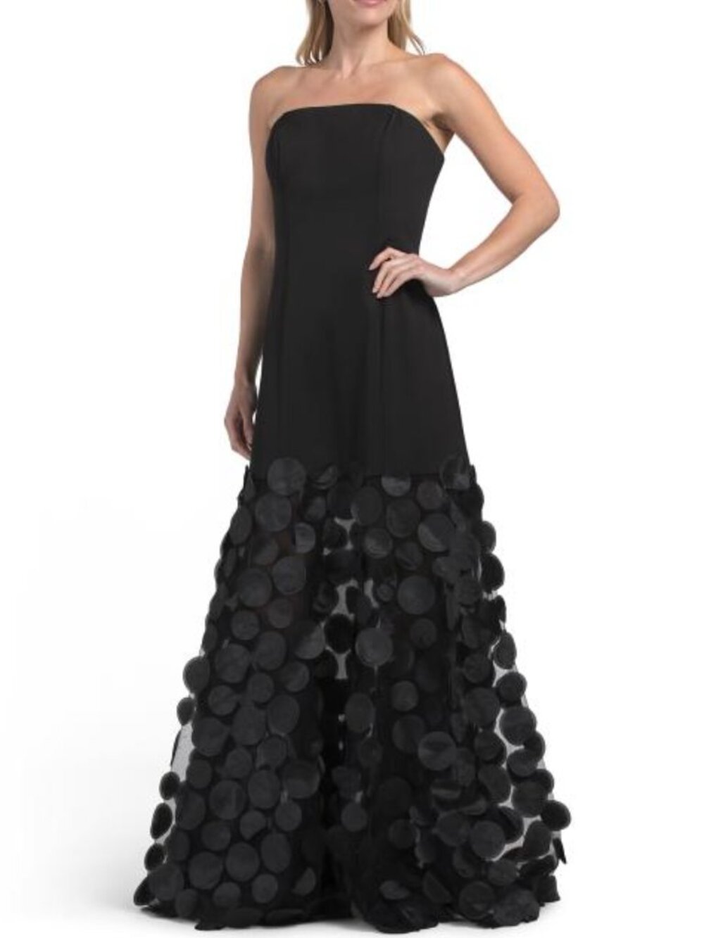 RENE BY RENE RUIZ strapless mixed media 3d motif gown